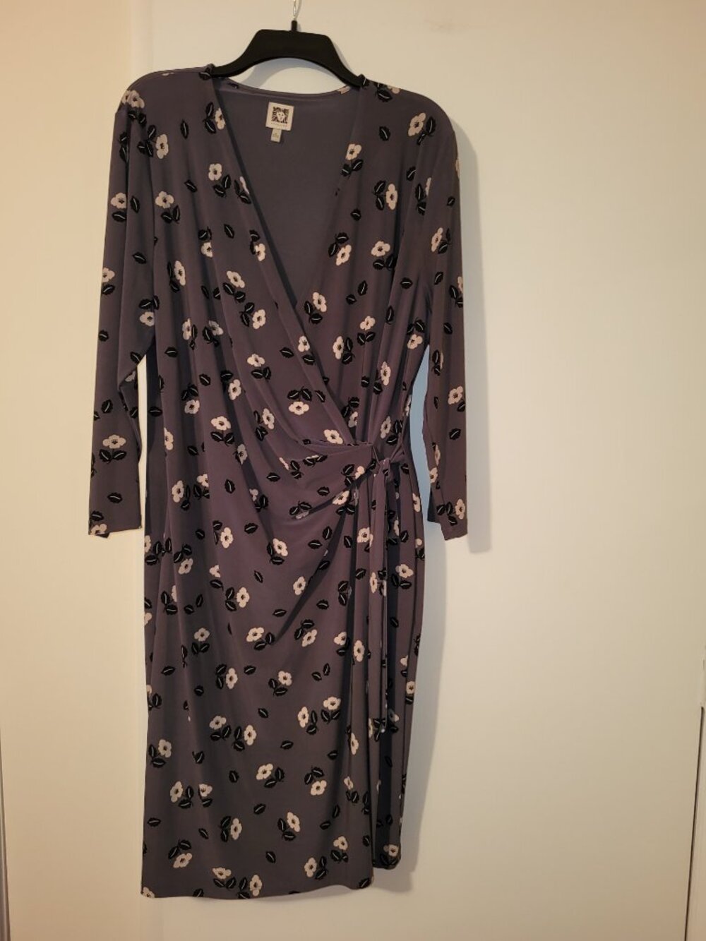 ANNE KLEIN Grey and Beige Floral Faux Wrap Dress (Size XL) (14)
